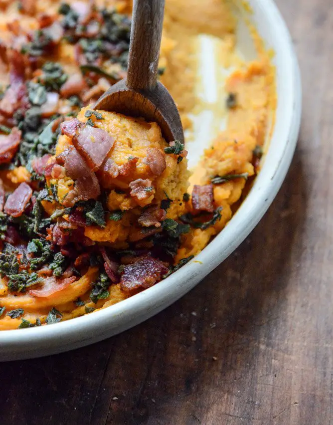 Whipped Bourbon Bacon Sweet Potatoes