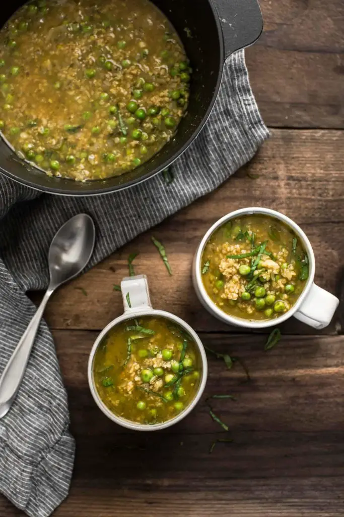 Pea Soup With Freekeh And Pesto