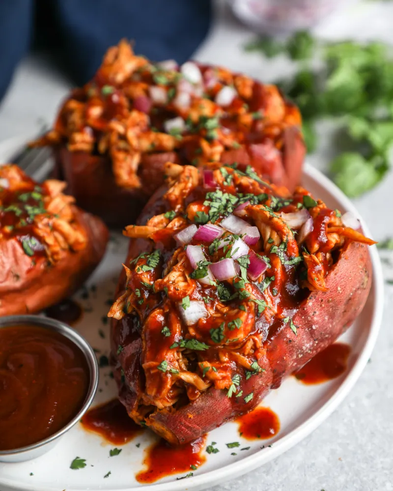 BBQ Chicken Stuffed Air Fryer Sweet Potatoes